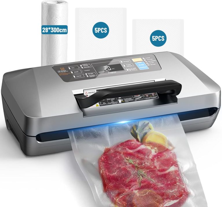 Machine Sous Vide Alimentaire DXstring 95 kPa, 12 en 1, Coupe-sac Intégré, 1 Rouleau et 10 Sacs Prédécoupés