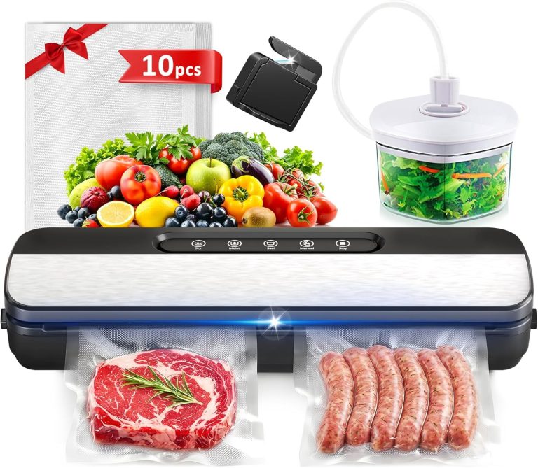 Raycial Machine Sous Vide Alimentaire 7-en-1, 130W 90 kPa, avec Cutter, 10 Sacs Prédécoupés et Tuyau d'Extraction